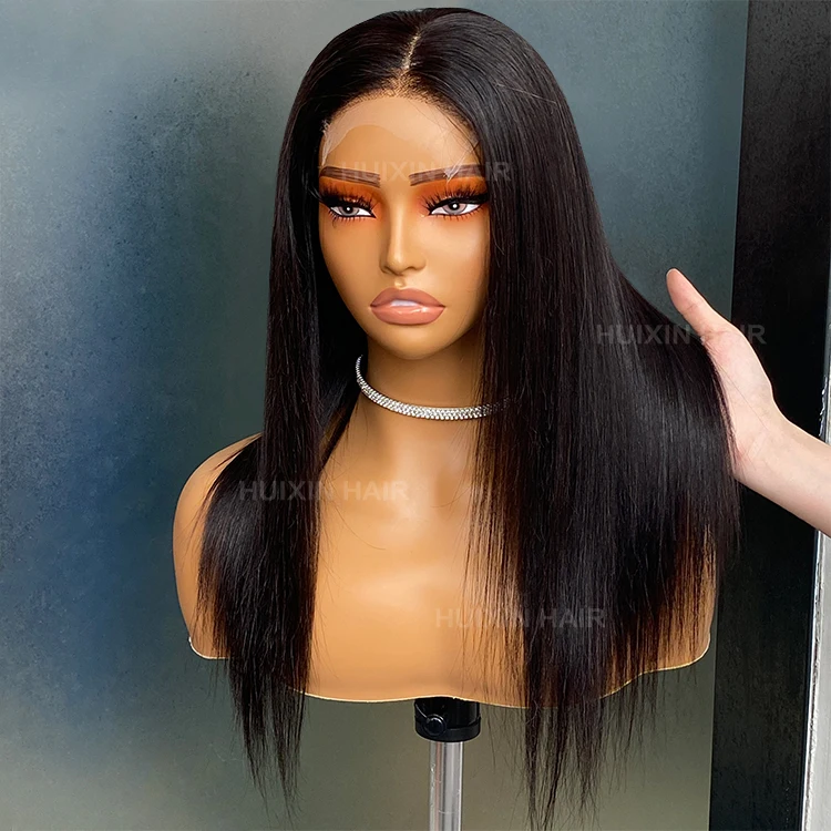 Straight 4x4 HD Closure Wig 16 Inches Long Style Lace Front Brazilian Hair Small Large Cap Swiss Base