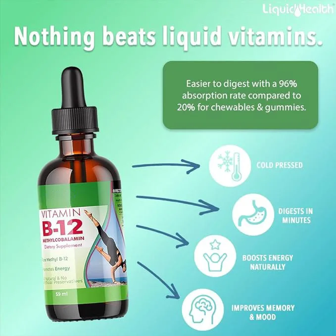 All Natural Non-GMO Vitamin B-12 Methylcobalamin Drops Healthcare Supplement to Boost Immune System Improve Memory & Mood