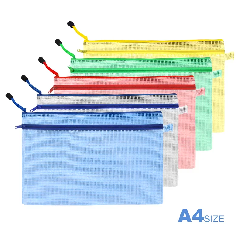 Waterproof Nylon Mesh Document Bag Double Zipper Quality Certified PVC A4 B4 School Subjects Textbooks Sorting Organizer File
