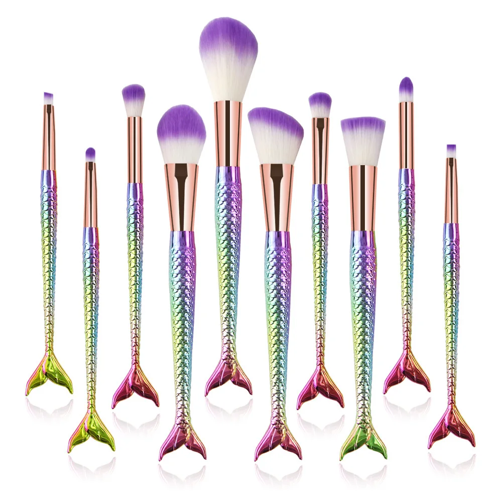 Manufacturers Wholesale New 10 Fish Tail Makeup Brush Mermaid Set High Quality Make up Brushes Set Custom Logo