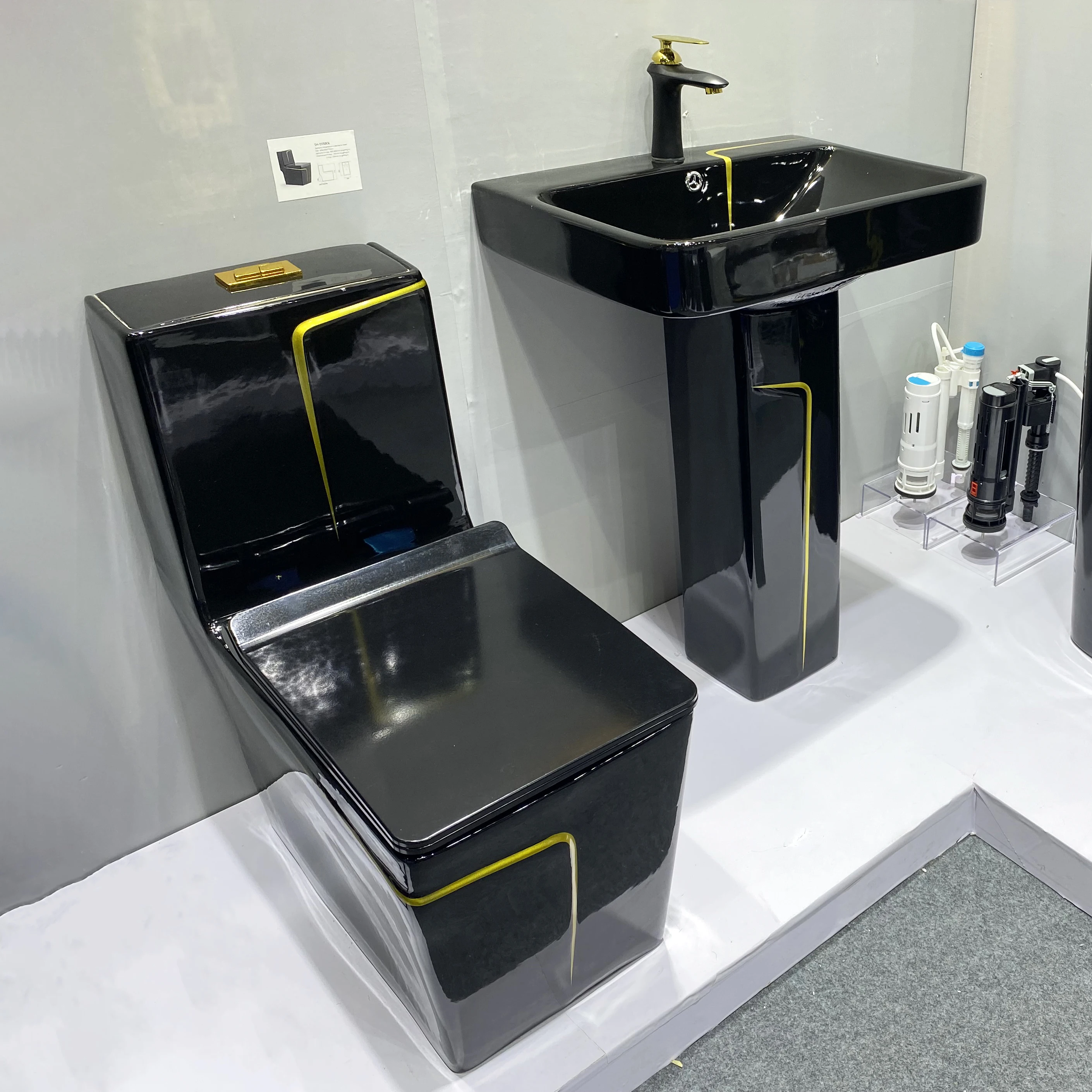 Modern bathroom sanitary ware one piece  toilet bowl floor bathroom sink and ceramic toilet black gold wc toilet set