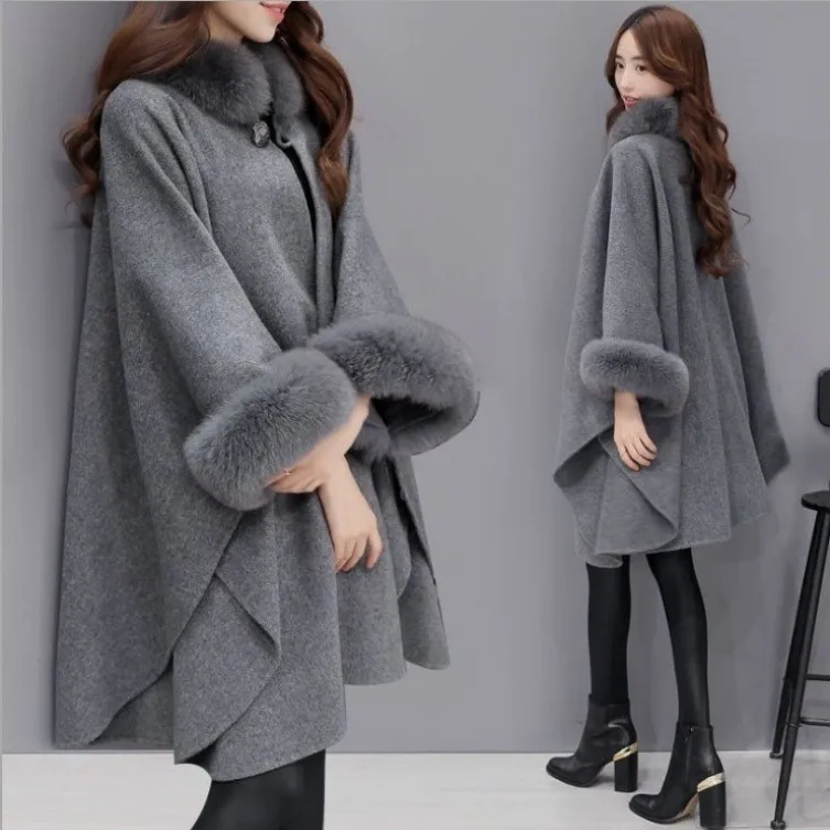 Hot New Products Faux Fox Fur Poncho Winter Fox Fur Shawl Woolen Shawl For Women