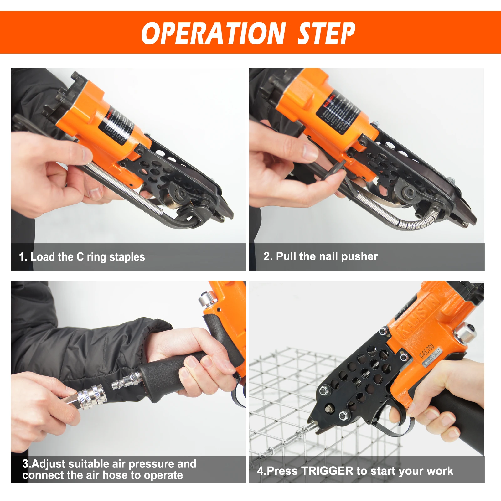 SC760 C Ring Gun16 Gauge 1/2-Inch Crown 3.0-4.8 mm Closure Diameter Pneumatic Hog Ring Gun for Spring Mattress, Fencing