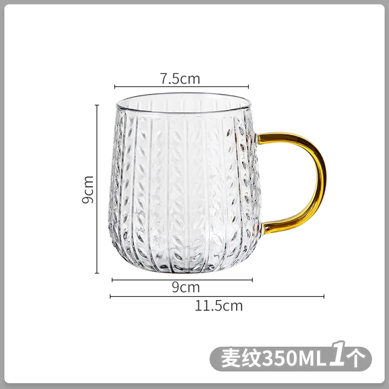 Hammer Grain Glass Cup Gold Handle Handblown High Borosilicate Glass Mug With Bamboo Lid