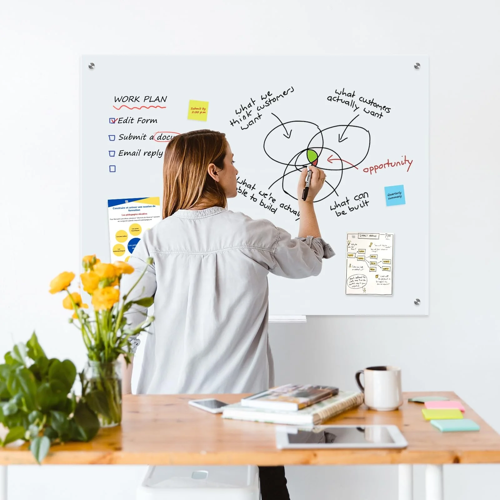 Magnetic Glass Whiteboard, 24 x 18 Inches Glass Dry Erase Board, Wall Mounted Frameless for Office School Home, Normal White