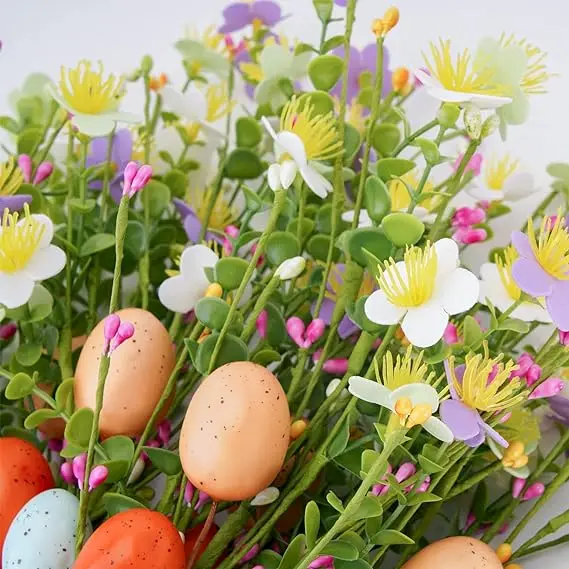 Easter Decorations 6 artificial Easter eggs Stem berries Eucalyptus greenery and flowers Spring Easter craft wreaths