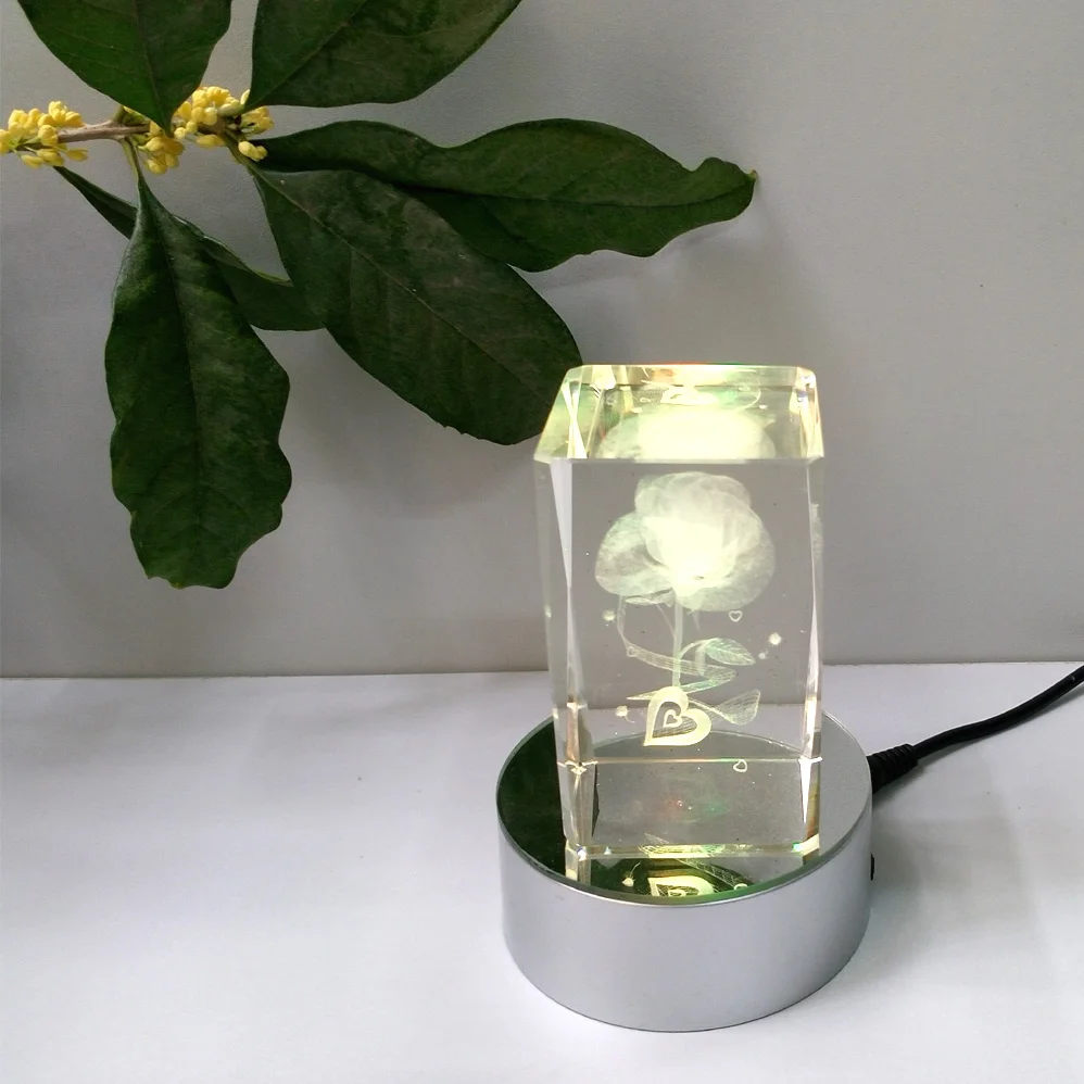 Small Round Sliver plastic option light colors rotating led crystal light base for bottle displaying