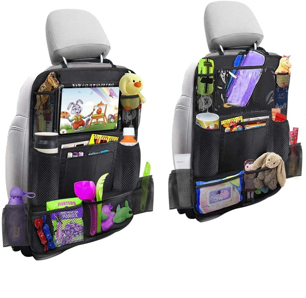 Trunk anti-kick hanging organizer bag car storage backseat with touch screen tablet