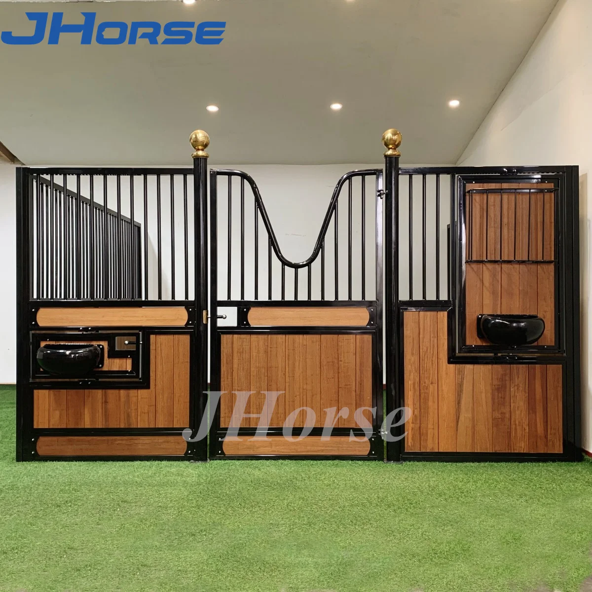 American Custom European luxury horse stables with swing hay rack and feeder manufacturer
