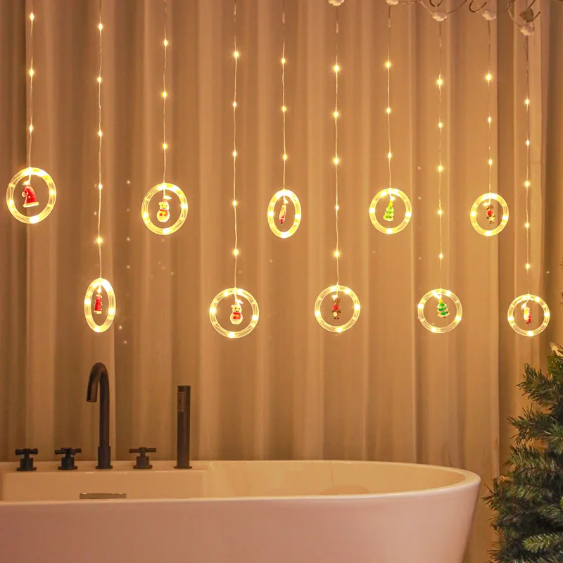 Window Curtain Christmas Ring Lights with Ornament Toy LED Indoor Outdoor Xmas for Tree Home Garden Decorations