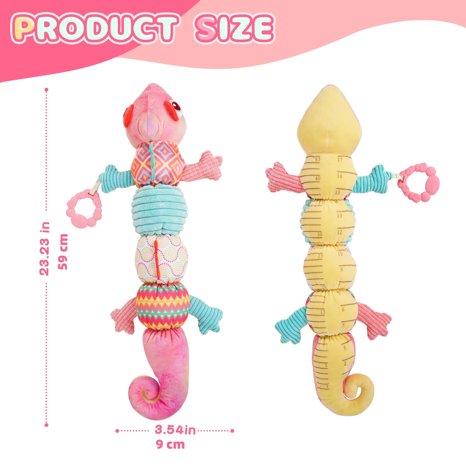 Sozzy Cute Colorful Long Worm PP Cotton Stuffed Plush Toys for Kids Gifts Bedroom Decorations Soft Animal Chameleon Toy Doll