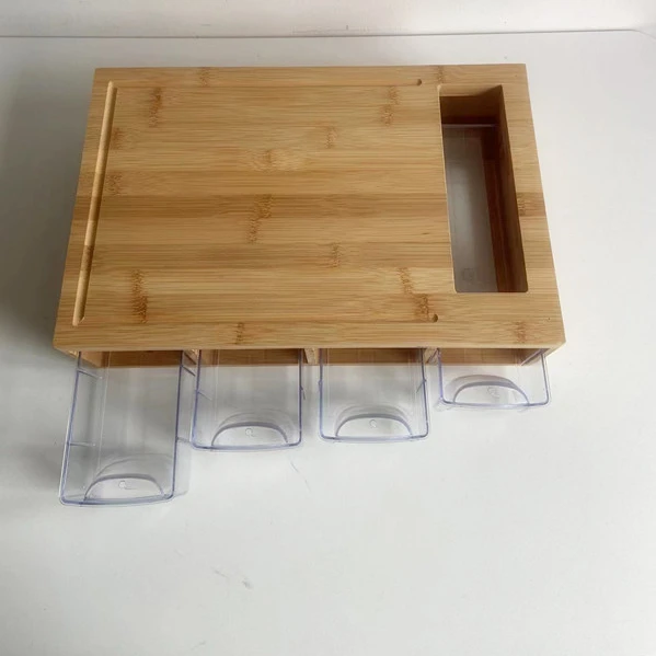 Bamboo Cutting Board With Drawers And 4 container Tray Juice grooves