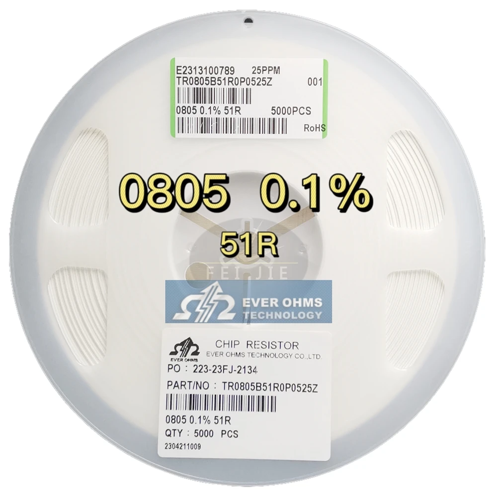 Тонкопленочный прецизионный резистор 0805-51R 0.1% 25PPM TR0805B51R0P0525Z