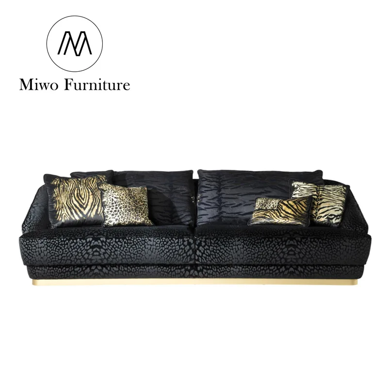 luxury villa  Club Deluxe 3 4 seat sofa home custom furniture black genuine leather high quality living room elegant sofa set