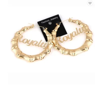 Hot Selling Personalized Letter Melanin 18k Gold Plated 9CM Huggie Bamboo Name Hoop Earrings Custom huge Bamboo Earrings