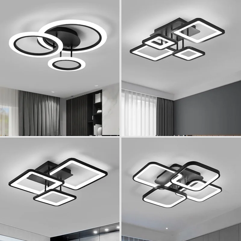 High Quality Fancy Light Black Panel Flush Mounted Nordic Metal Square Dimmable Ceil Bedroom Indoor Led Ceiling Lamp