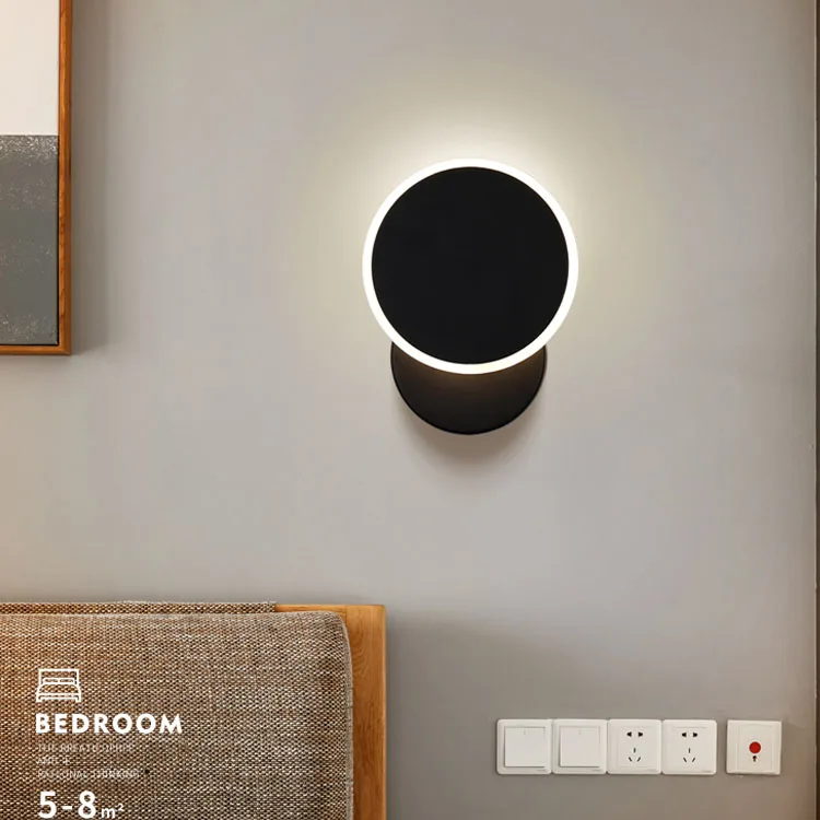Hotel Living Room Black White Gold Light Wood Moon Rotatable Round Square Acrylic Metal LED Bedside Wall Lamps Lighting