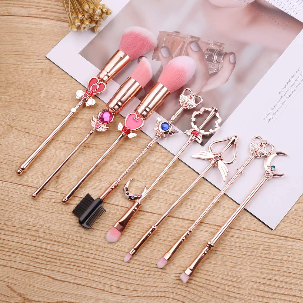 Amazon Hot Selling Rose Gold Anime Cartoon Metal 8pcs Synthetic Makeup Brush Set Cosmetic