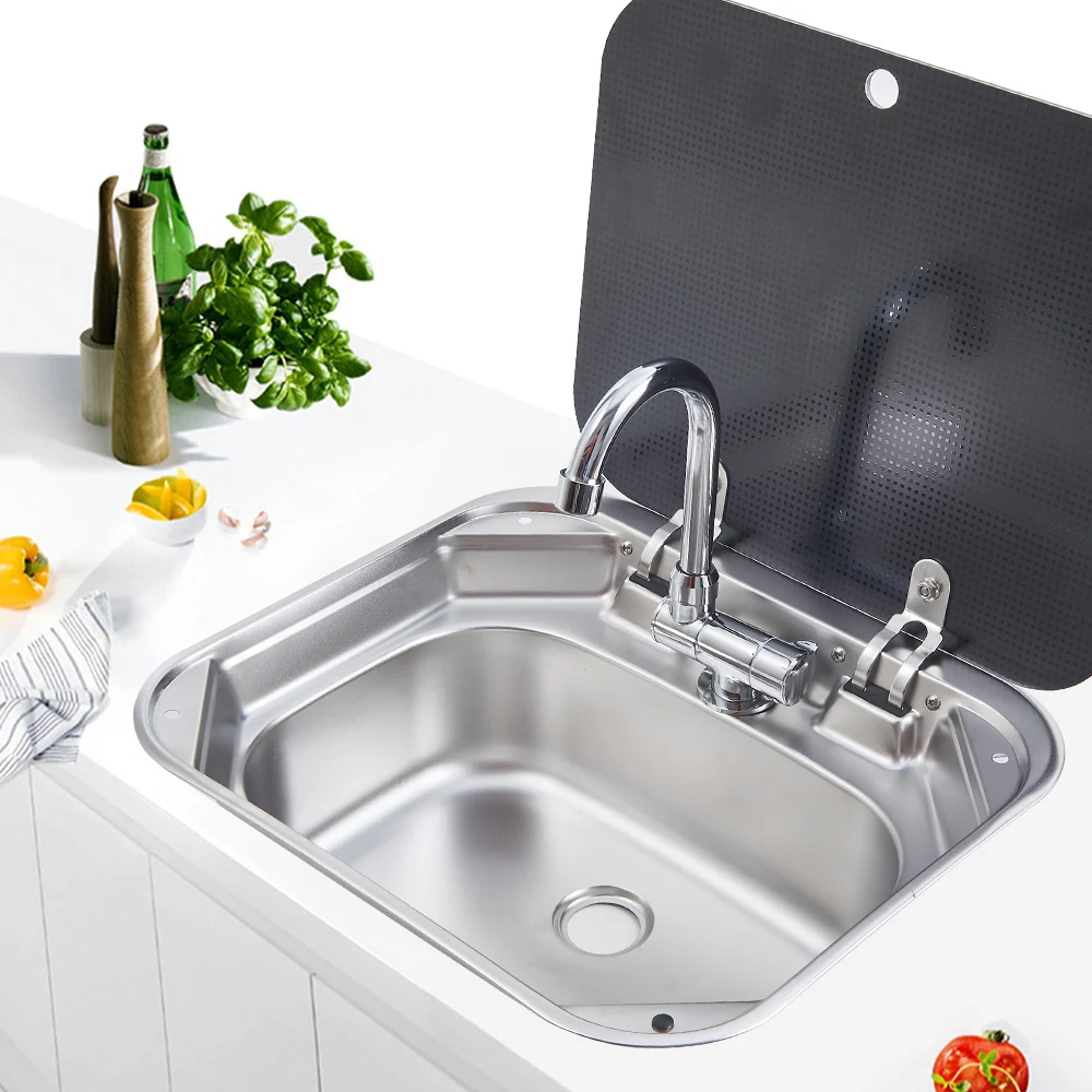 Factory Made Stainless Steel Rv Kitchen Sink Caravan Sink With Glass Cover