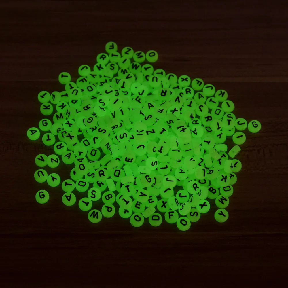 7mm Luminous  beads acrylic letters number heart beads for jewelry making 100pcs/pack