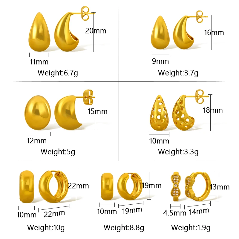 2024 New Design Wholesale Water Drop Collect 18k Gold Plated Brass Metal Stud Earrings Jewelry For Woman
