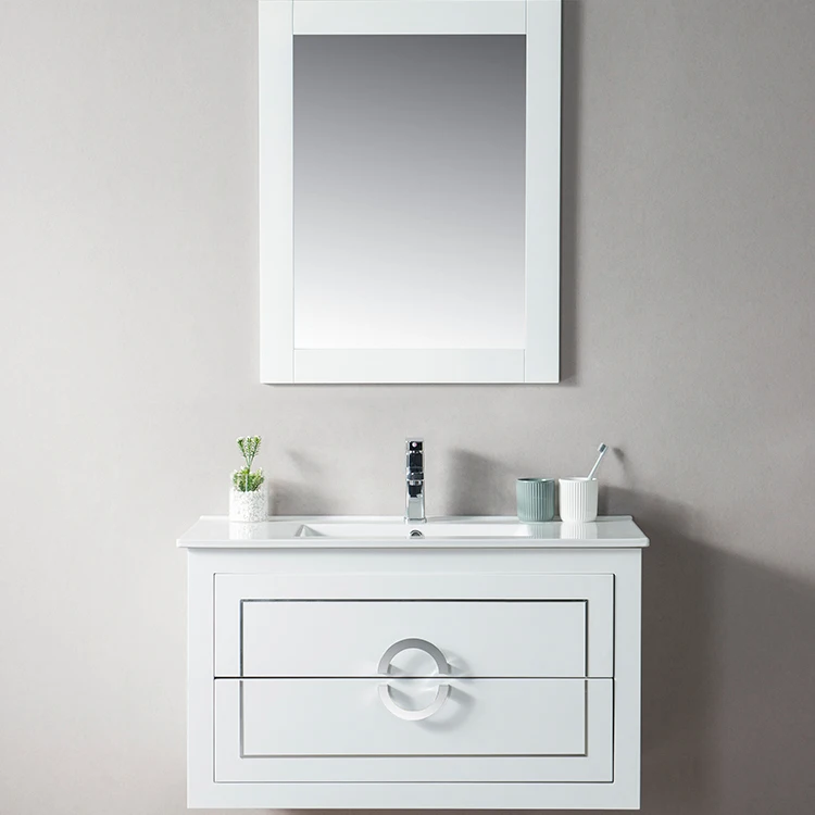 Homedee Wall Mounted Bathroom Vanity Set Two Drawers Storage Cabinet with Ceramic Vessel Sink