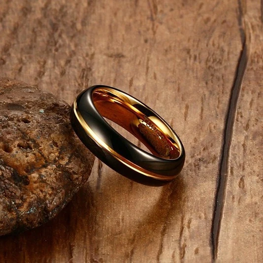 Мужское ювелирное обручальное кольцо, золотое и черное вольфрамовое кольцо, ширина 6 мм, обручальное кольцо на палец