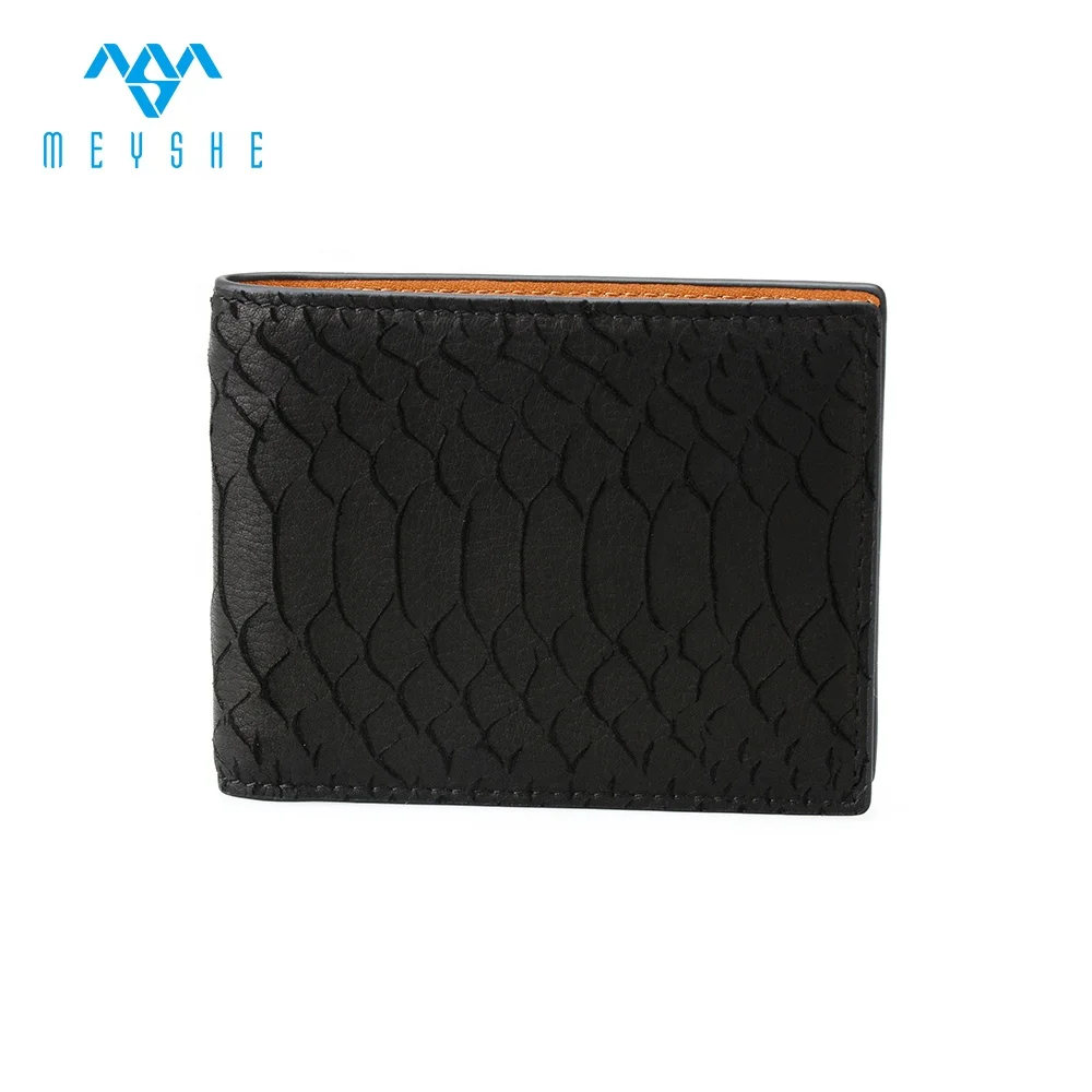 Factory Custom Fashion Black Python Skin Genuine Leather Short Slim Wallet Card Holder For Men