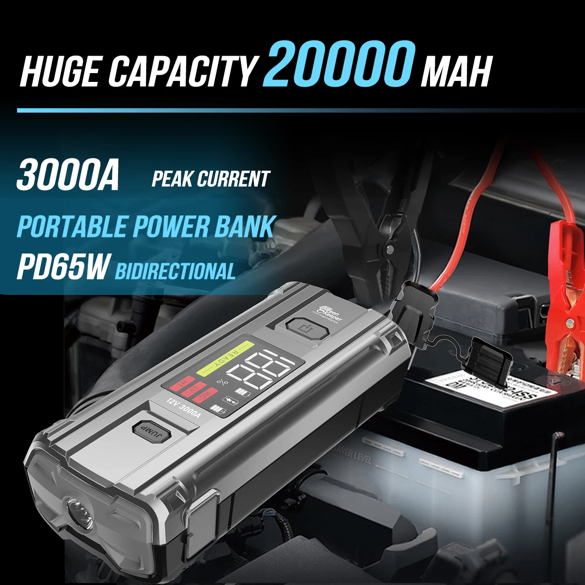 UltraSafe 12v Jump Starter Fit Extreme Temperatures High Discharge 3000A Battery Jump Starter For Vehicles Car