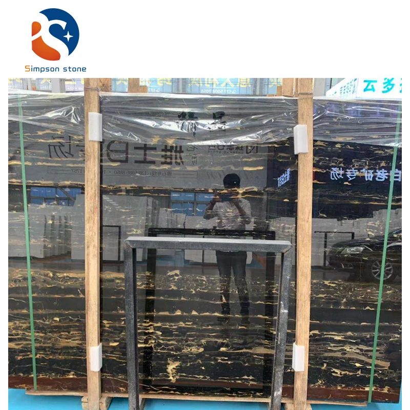 Excellent Choice Italy Golden Flower Portoro Marble Price cheap black  Gold  For Interior Decoration slab
