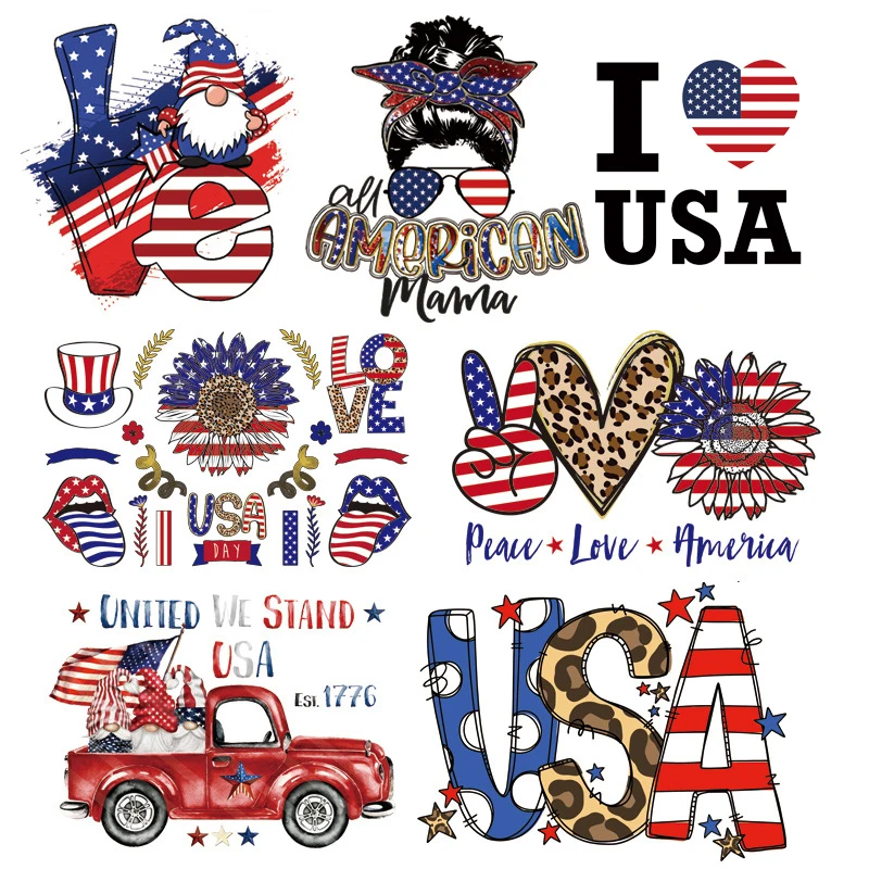 On Patches American Flag Designs Ready to Press Heat Transfers for T Shirts Bags Jeans Independence Day Iron Garment 100 Pcs