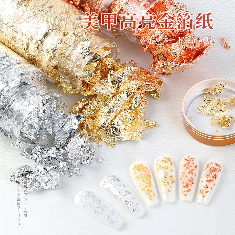 2023  New Arrival Bottle 3D Glitter  Aluminum Irregular Flakes Gold Silver Pigment Nail Art Decoration Mirror Glitter Foil Paper