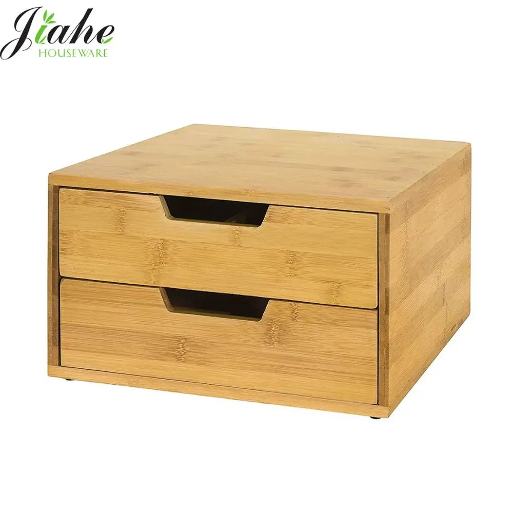 Bamboo Desk Tidy Stationery Organizer with 2 Drawers Coffee Machine Stand & Coffee Pod Capsule Box Holder Organiser