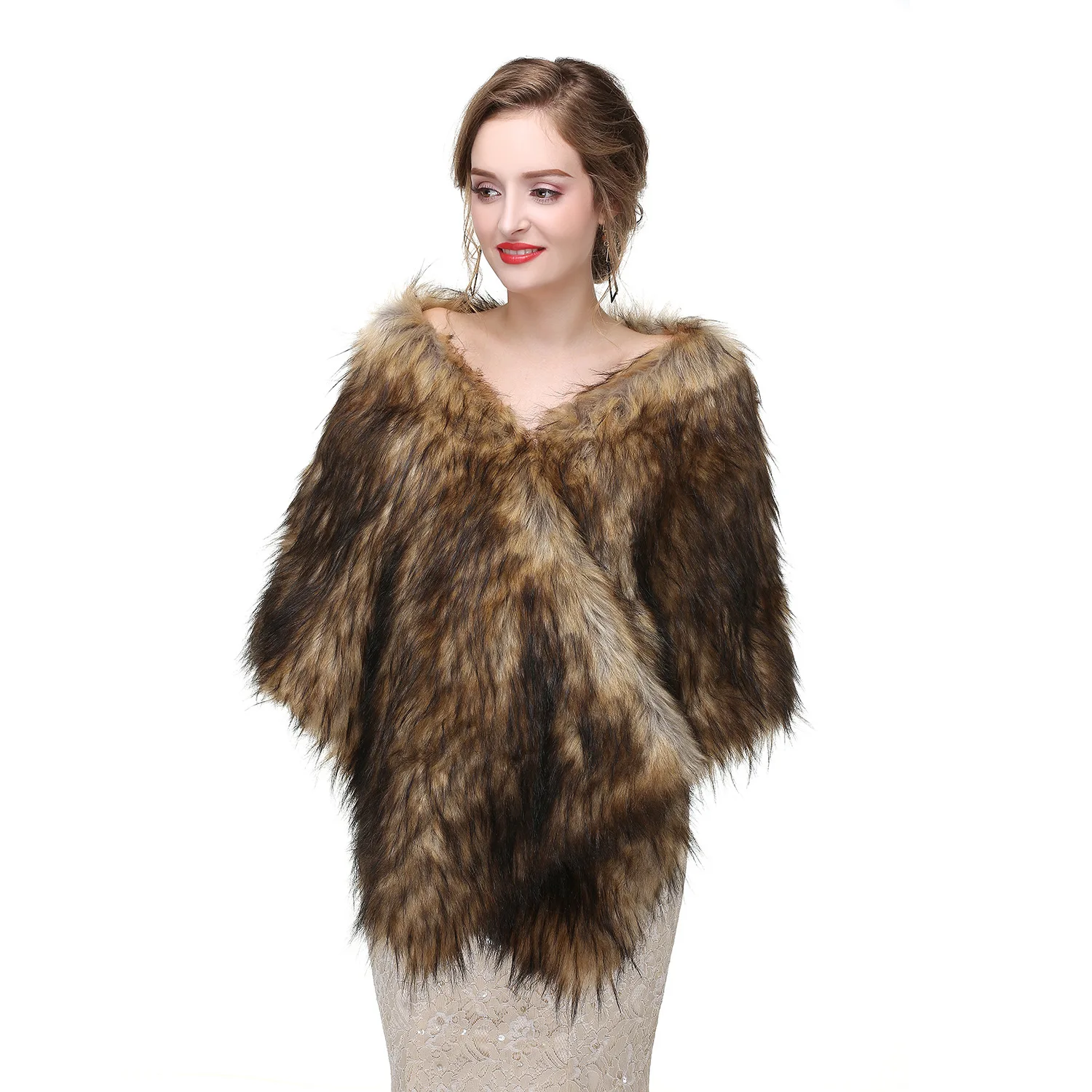 2022 new style bride winter warm fur cape wedding dress faux fox fur vest custom faux fur shawl
