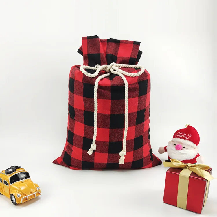 Wholesale Large Customized Christmas Sacks Canvas Sacks Buffalo Plaid Santa Sacks Christmas Gift Bag