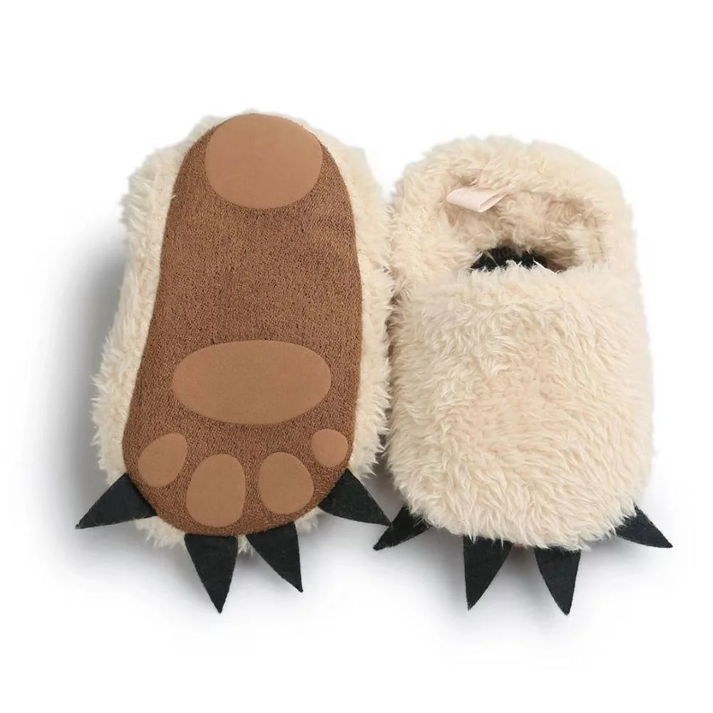 Wholesale Infant Wool Slipper Leopard Warm Home Bear Paw Boots Plush Baby Indoor Shoes