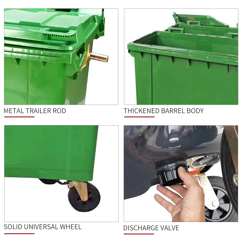 Outdoor Large 660L Plastic Garbage Bin with Wheels Street Community Garbage Container with Lid Recycle Waste Bin