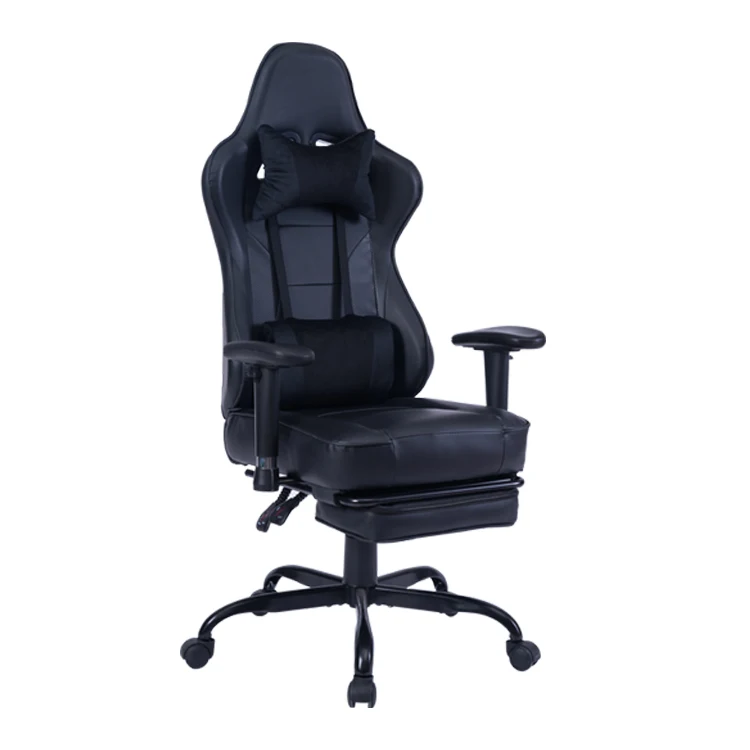  Гоночный игровой стул 8280 VON RACER из черной искусственной кожи с подставкой для