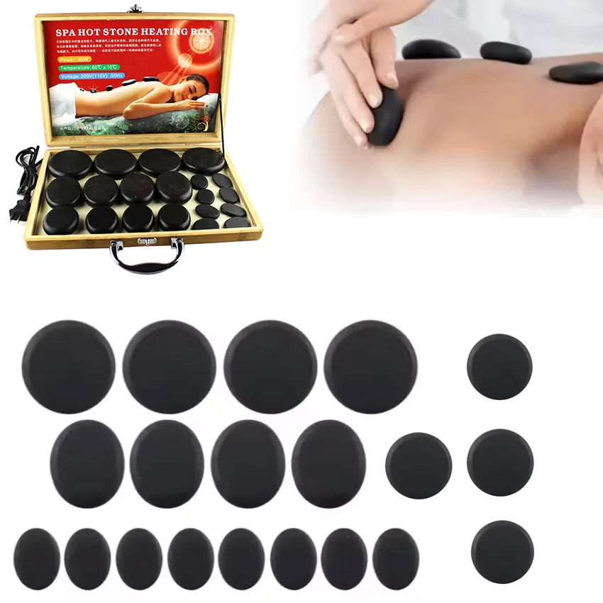 Hijama Spa Set Chinese Wholesale 20pcs Natural Energy Stone Set Hot  Natural Stones Therapy Massage Set with Warmer Bian Stone