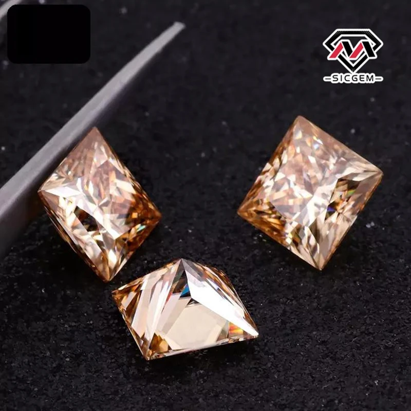 SICGEM Mossanite Supplier Gemstone Champagne D EF Color VVS Princess Cut Diamond Loose Mossanite Stone