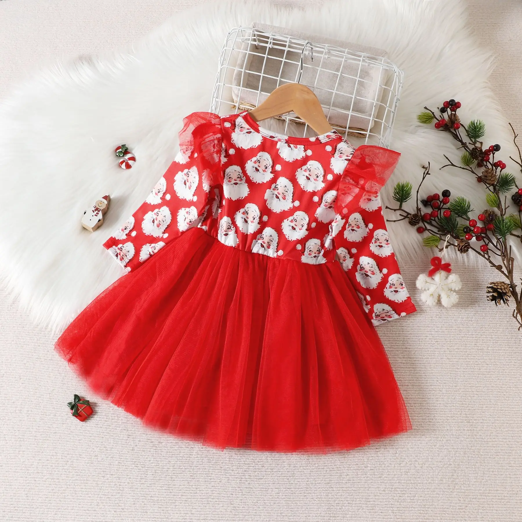 Xmas Baby Girls Dress Santa Claus Red Mesh Skirt Tutu Dress Princess Outfits Christmas Dress for Children