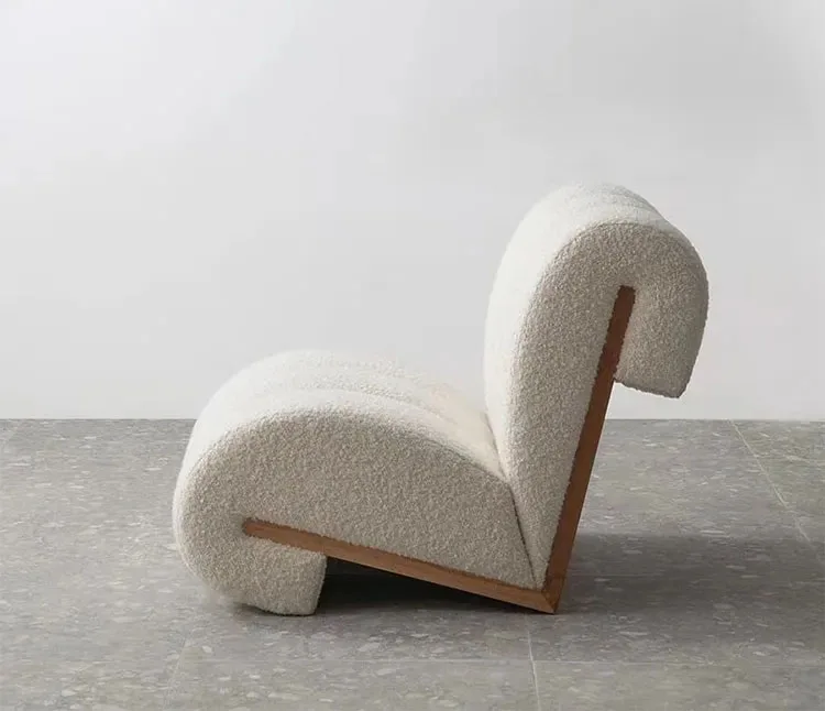 modern nordic living room furniture lambswool upholstery lounge chair wood boucle teddy fabric leisure chair