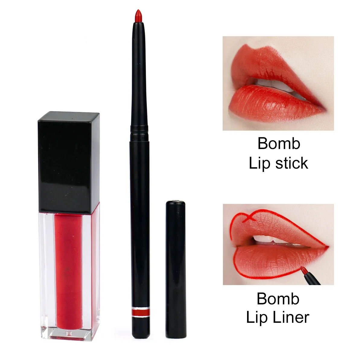 Private Label Waterproof Matte Liquid Lipgloss Set Lip Liner Pencil 2 in 1 Gloss Kit Sets
