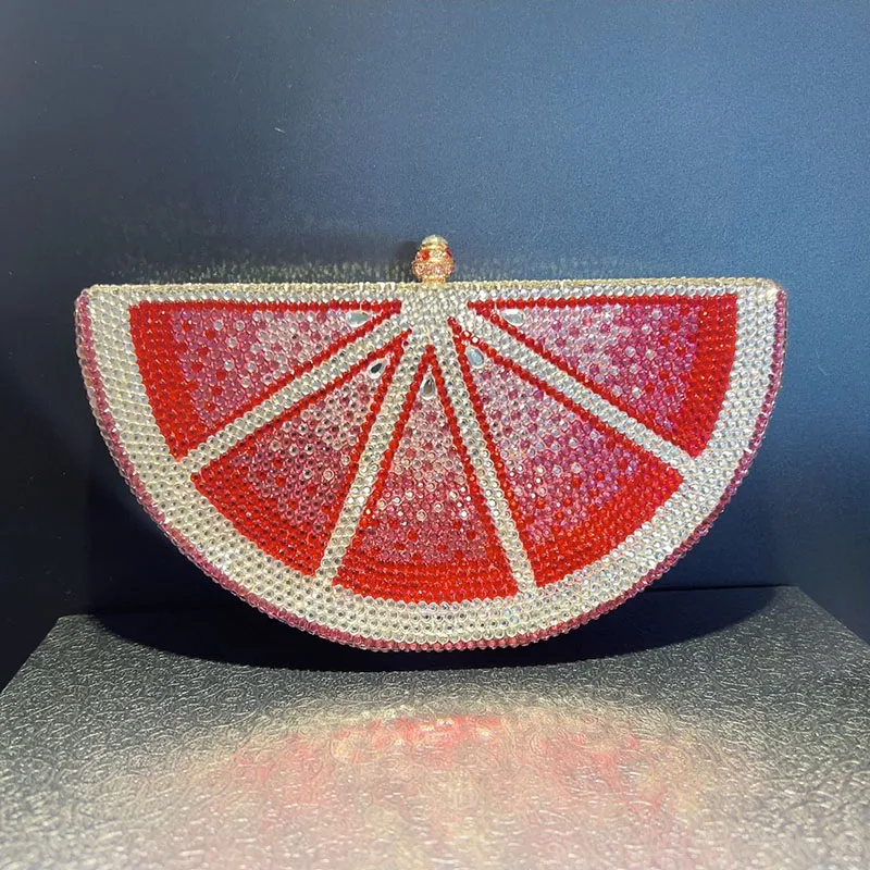 Crystal Clutch Red Grapefruit Diamond Dinner Bag Luxury Flat With Diamonds Stone Bag For Women