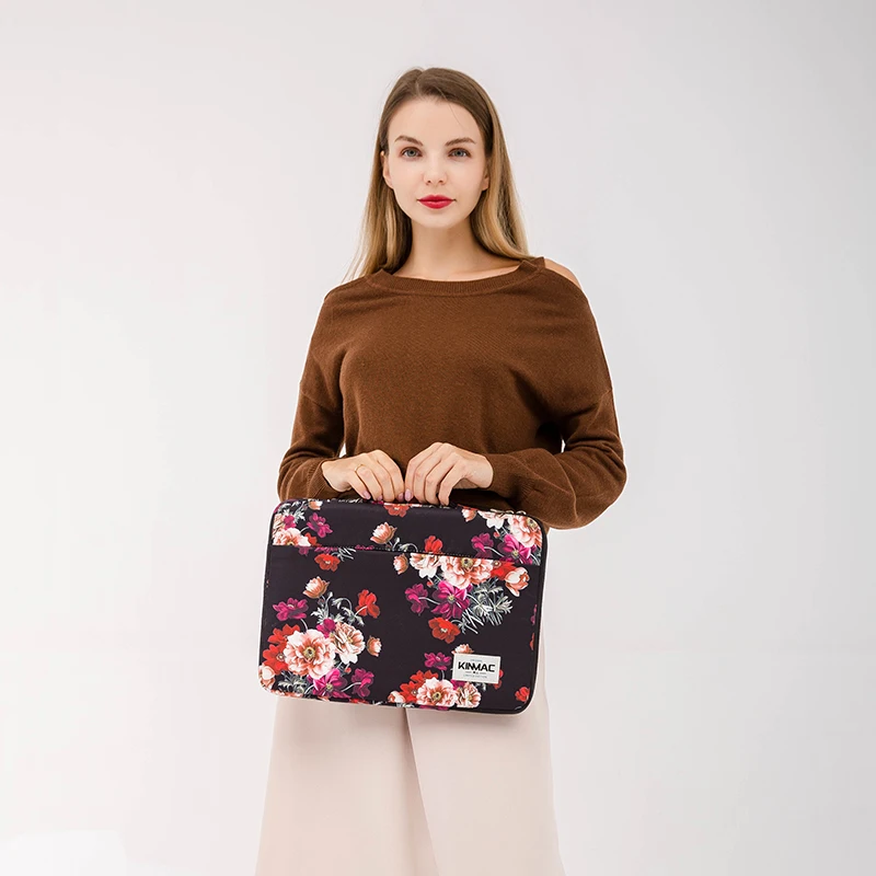 Kinmac Black Peony  ladies laptop bag notebook briefcase laptop sleeve bag in water-proof fabric for women 13.3 inch laptop