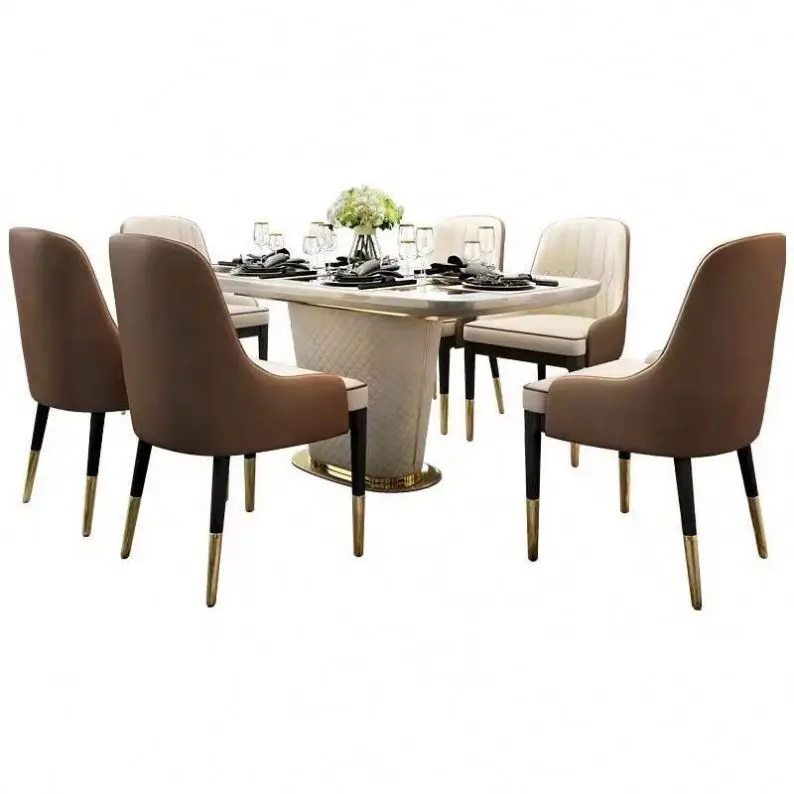 Nordic Modern Light Luxury Design Rectangular Marble Dining Table And Chair Set Factory Direct Sales