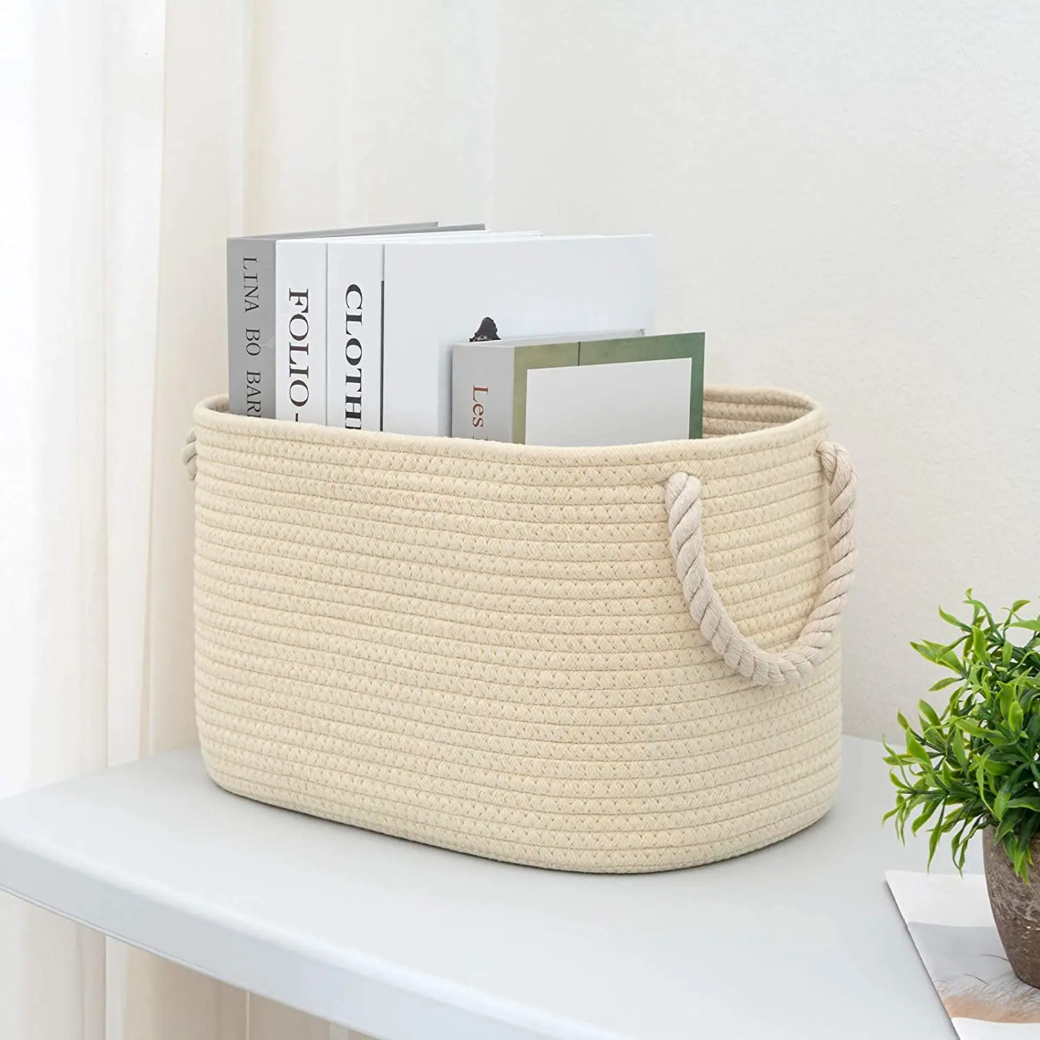QJMAX Decorative Cotton Rope Storage Basket Box Organizer Woven Storage Basket For Gift