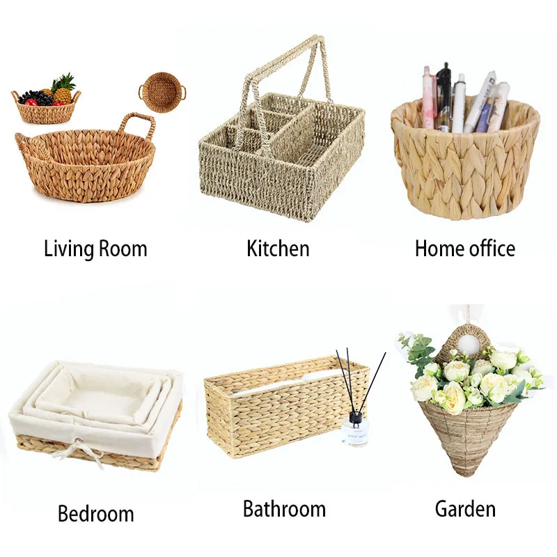 Hand make natural  oval shape wicker woven storage food serving rattan woven tray with handle