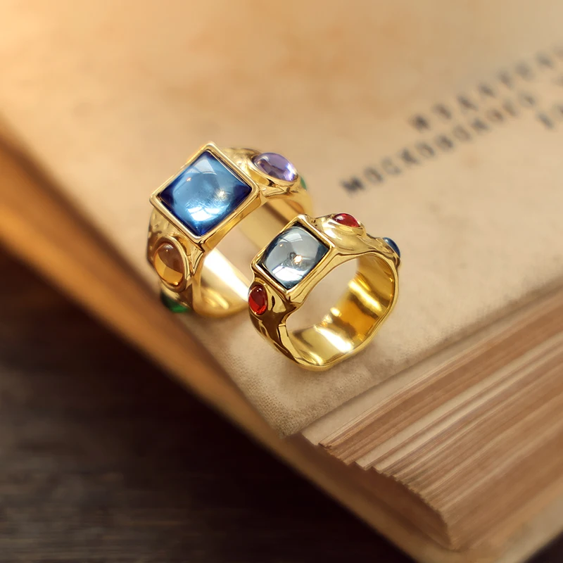Оптовая продажа ювелирных изделий на заказ винтажные 18K Позолоченные Модные Цветные смолы открытые массивные кольца для женщин