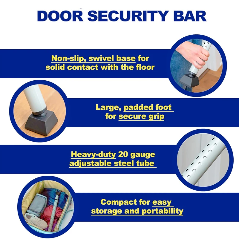 Adjustable Sliding Door Jammer Heavy Duty Security Bar Gate Lock for Apartment Hotel Room Door Catches & Closers
